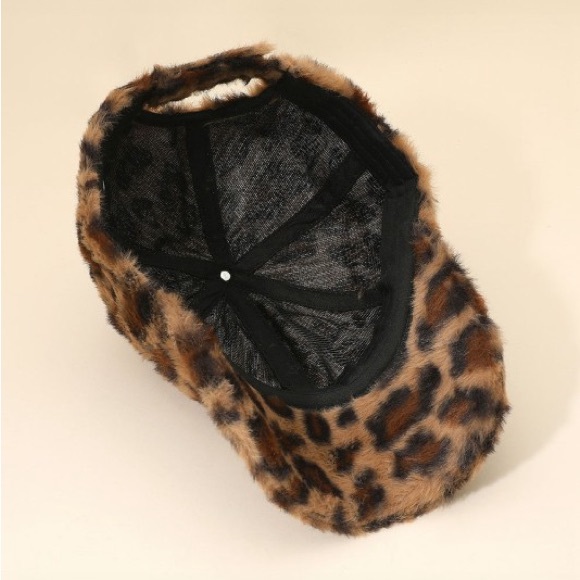 Fuzzy Leopard Print Baseball Cap - Picture 6 of 6